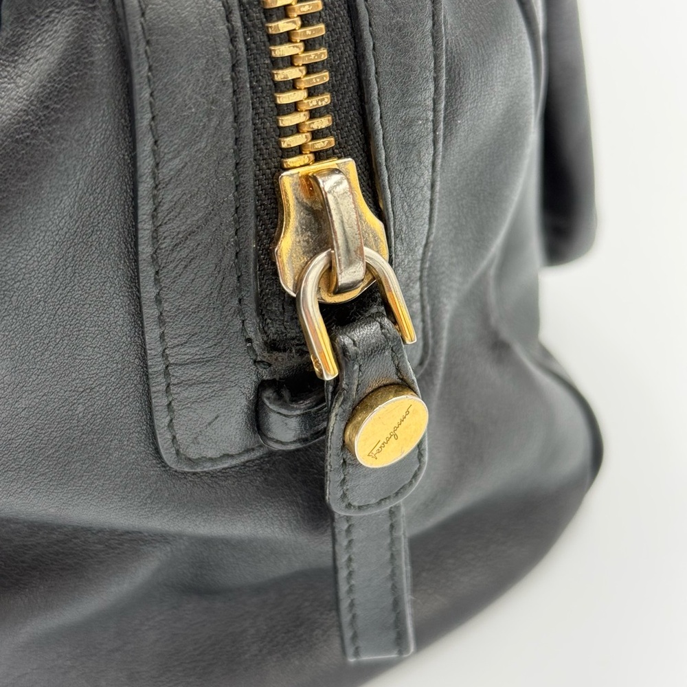 Salvatore Ferragamo Gancini Black Leather Shoulder Bag - Picture 6 of 14